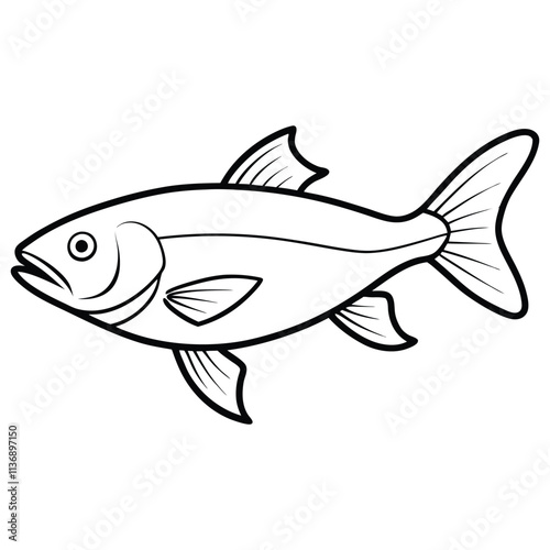 Cartoon fish illustration black and white, vector graphic, perfect for coloring books