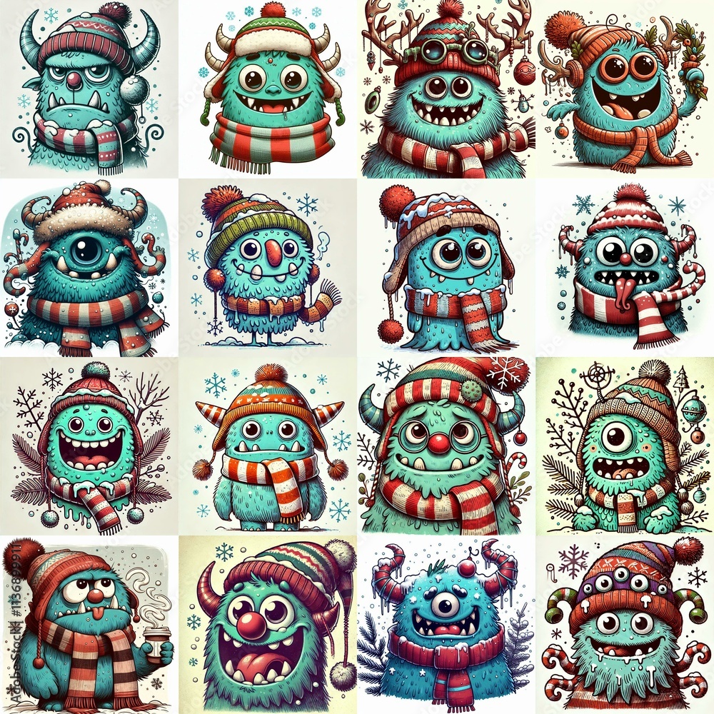 Fototapeta premium Cartoon winter monster. AI generated illustration