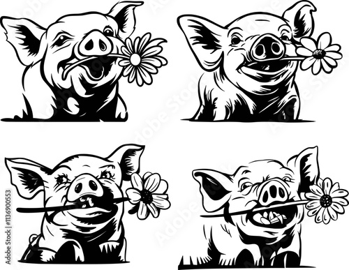 Pigs, Farm animal flower eps