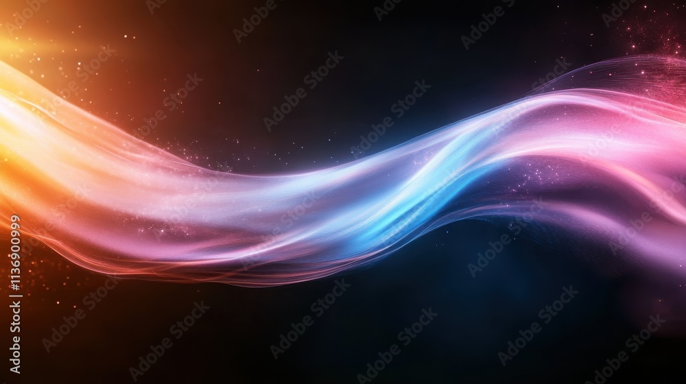 Obraz premium A vibrant stream of colors flows across the image, interspersed with specks of light, creating a sense of motion and energy, representing creativity and inspiration.