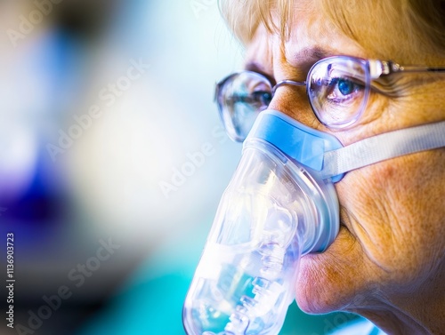 Young woman wearing modern transparent protective face mask. Protective concept photo