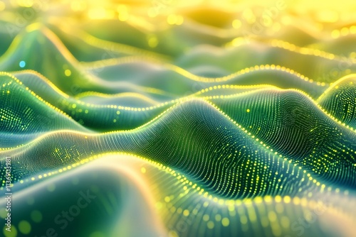 Abstract green and yellow wave particles background. photo