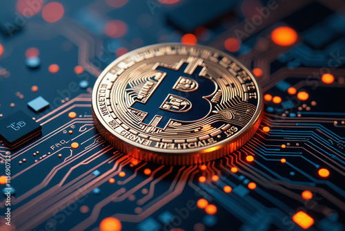 futuristic bitcoin circuit abstractly frozen unique design element modern cryptocurrency