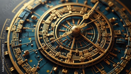 Intricate Vintage Analog Clock Circuit Design for Photography with Copyspace