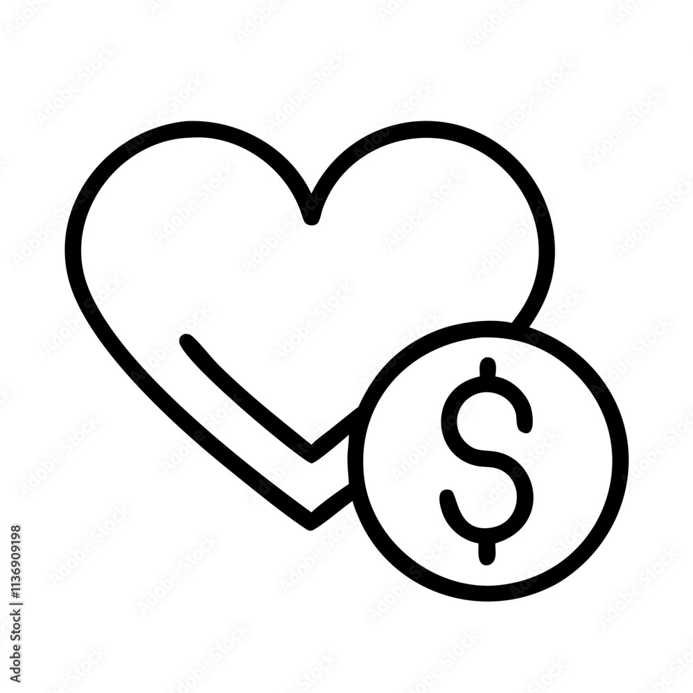 dollar sign with heart icon, nonprofit day line art, nonprofit day icon - simple black line art icon of dollar sign with heart, symbolizing nonprofit day celebrations. nonprofit day vector art. dollar sign with heart icon, nonprofit day line art, nonprofit day icon - simple black line art icon of dollar sign with heart, symbolizing nonprofit day celebrations. nonprofit day vector art.