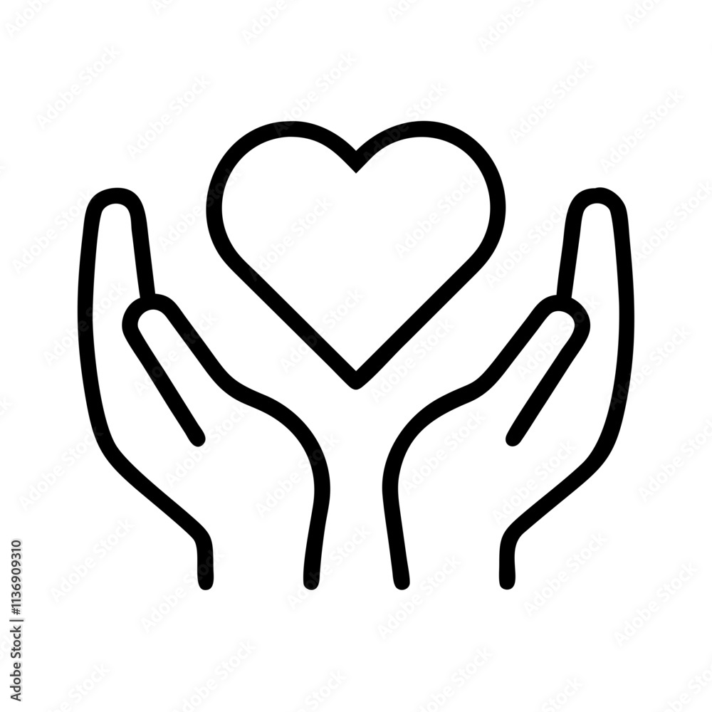 hands holding a heart icon, nonprofit day line art, nonprofit day icon - simple black line art icon of hands holding a heart, symbolizing nonprofit day celebrations. nonprofit day vector art.