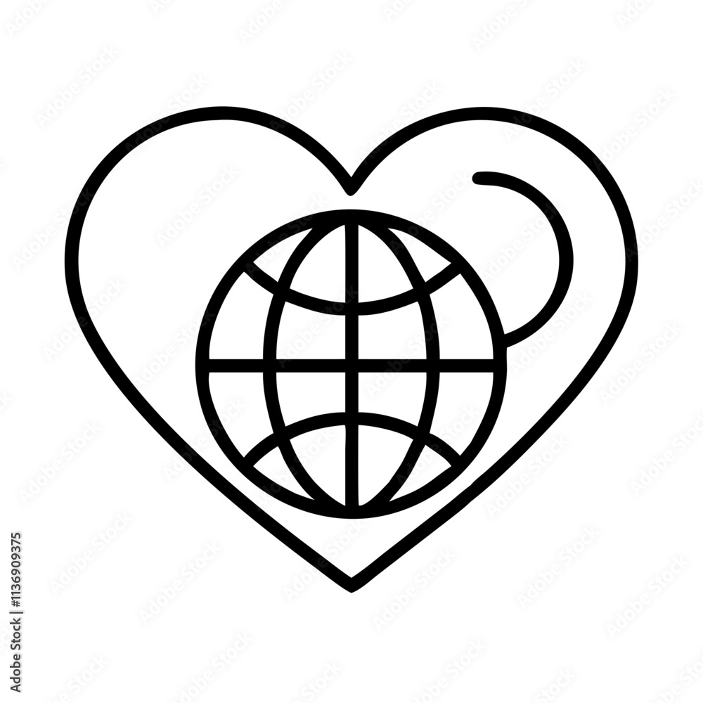 heart with globe icon, nonprofit day line art, nonprofit day icon - simple black line art icon of heart with globe, symbolizing nonprofit day celebrations. nonprofit day vector art. heart with globe icon, nonprofit day line art, nonprofit day icon - simple black line art icon of heart with globe, symbolizing nonprofit day celebrations. nonprofit day vector art.
