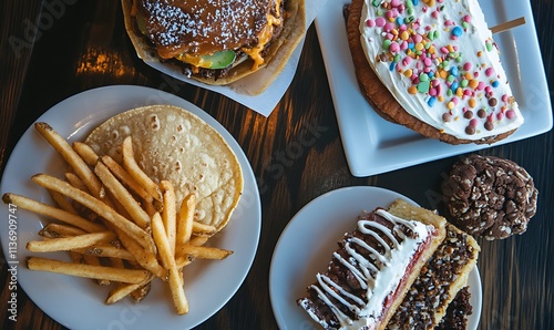 Delicious Sweet and Savory Food Items Arranged on a Table