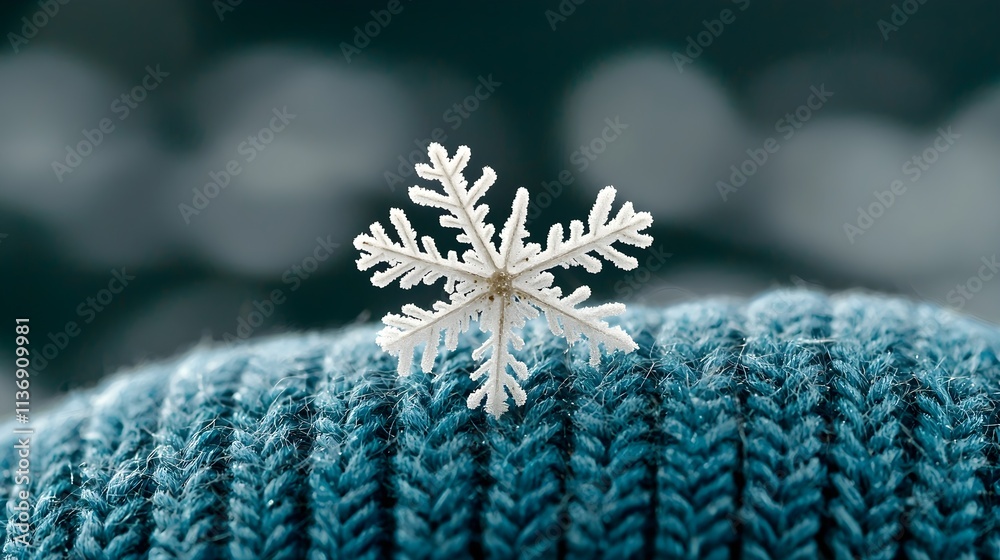 Snowflake on Blue Sweater Knitwear in Winter Season Atmosphere