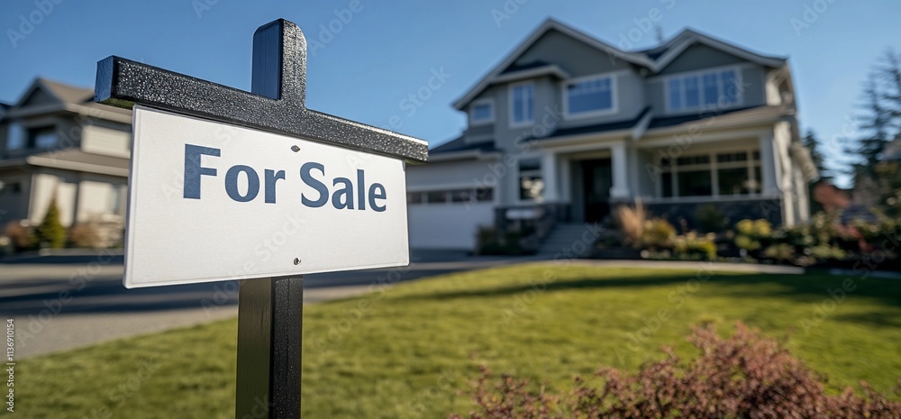 For Sale sign in front of a house. For Sale sign in front of a house.