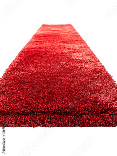 A red carpet, isolated on a transparent background, highlighting its texture and details, perfect for luxury, events, or elegant-themed designs. photo