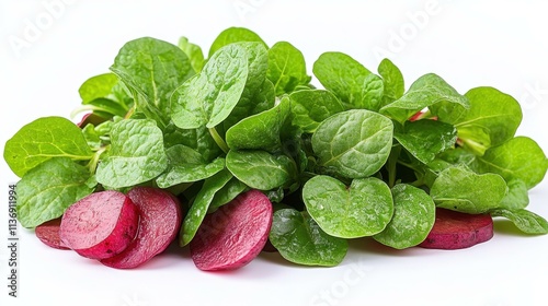 Seasonal Fruits and Vegetables Watercress Peppery watercress leaves great for salads and sandwiches Isolated solo on plain background