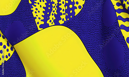 Abstract yellow and blue patterned fabric textile texture background.  Perfect for fashion, design, and artistic projects. photo