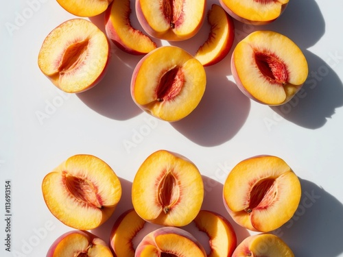 Healthy and fresh peach slices for a top view photo