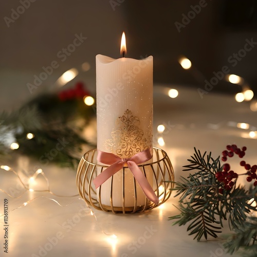 Elegant Christmas Candles with Festive Decorations in Square Format