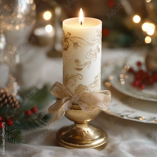 Elegant Christmas Candles with Festive Decorations in Square Format