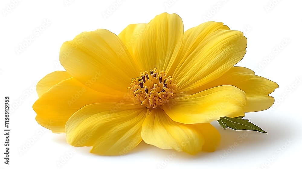 A single yellow cosmos flower blossom isolated on white A single yellow cosmos flower blossom isolated on white