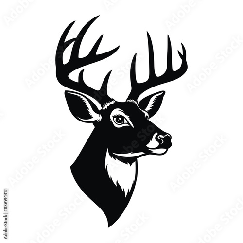 Beautiful deer  head  vector silhouette on white background