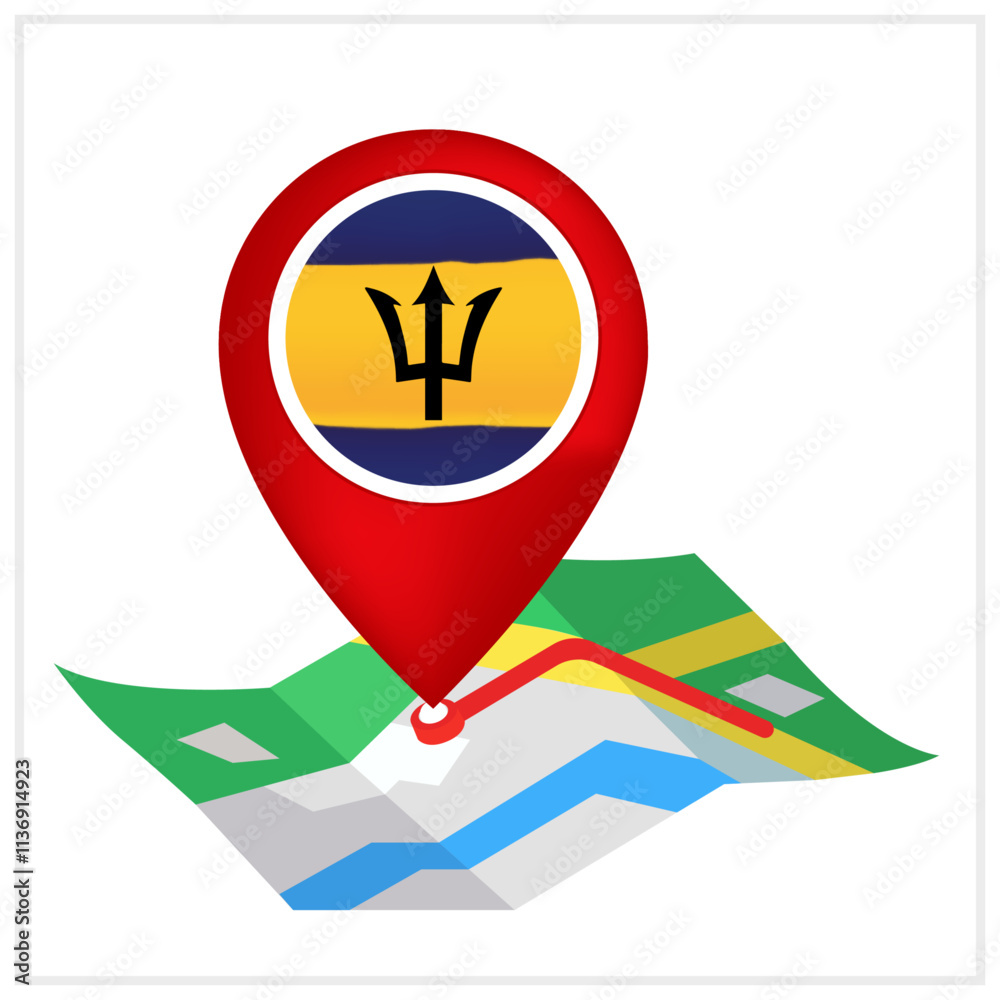 Barbados Flag and Location Symbol Design Barbados Flag and Location Symbol Design