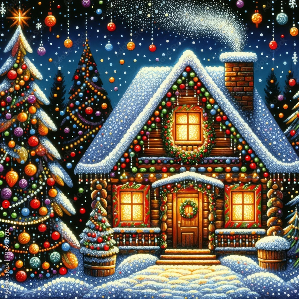 Fototapeta premium Glowing Holiday House in Winter