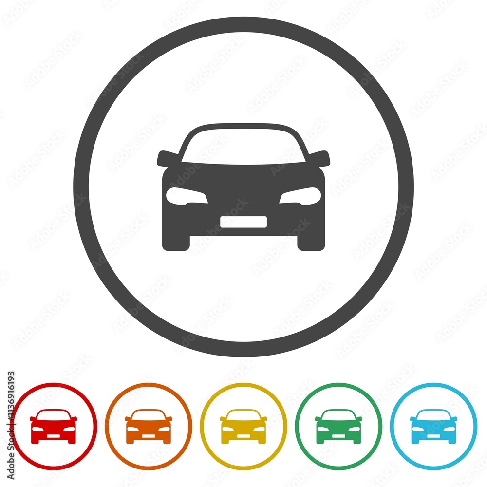 Car simple icon. Set icons in color circle buttons Car simple icon. Set icons in color circle buttons