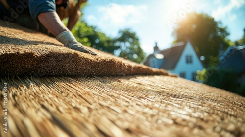Forgotten Trades and Crafts A thatcher re-thatching a roof on a historic building using traditional methods