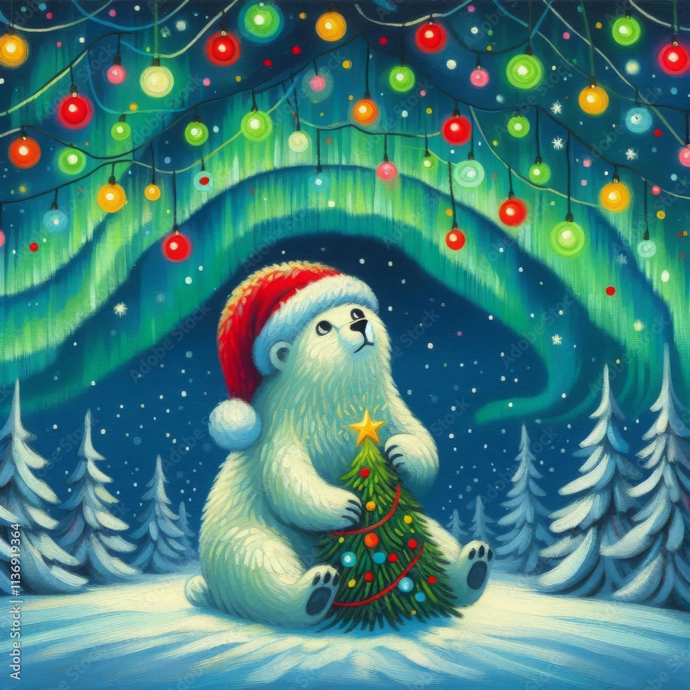 Obraz premium Cozy Polar Bear and Northern Wonderland
