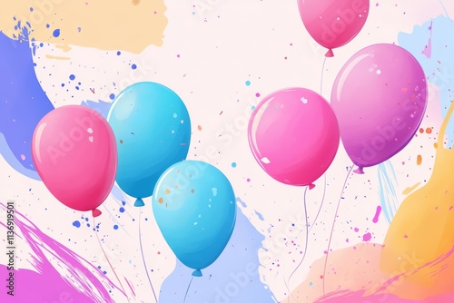 Vibrant birthday celebration backdrop featuring festive balloons and artistic ai illustrations photo