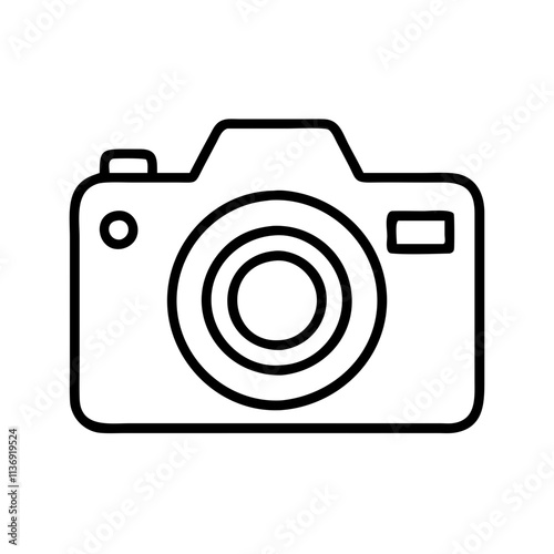 dslr camera icon, photography day line art, photography day icon - simple black line art icon of dslr camera, for photography day celebrations. photography vector art.