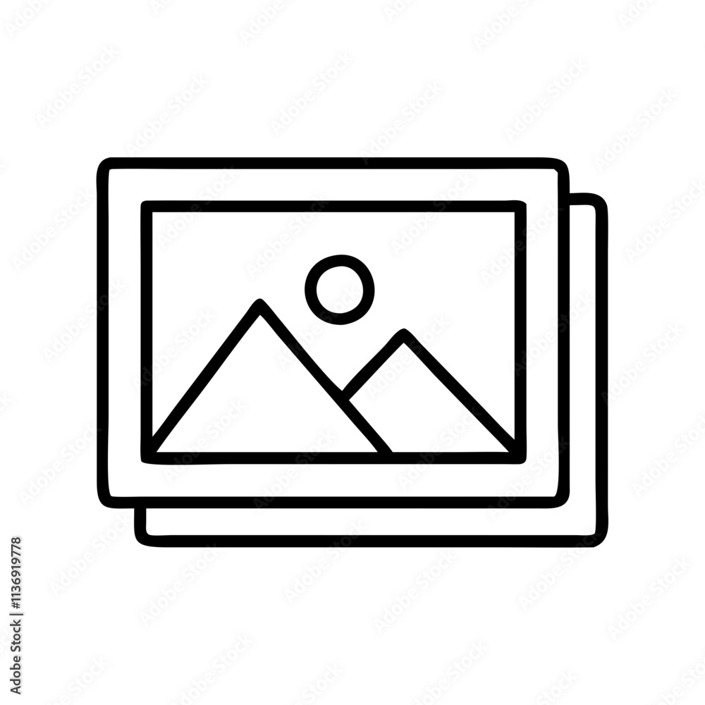 photo gallery icon, photography day line art, photography day icon - simple black line art icon of photo gallery, for photography day celebrations. photography vector art.