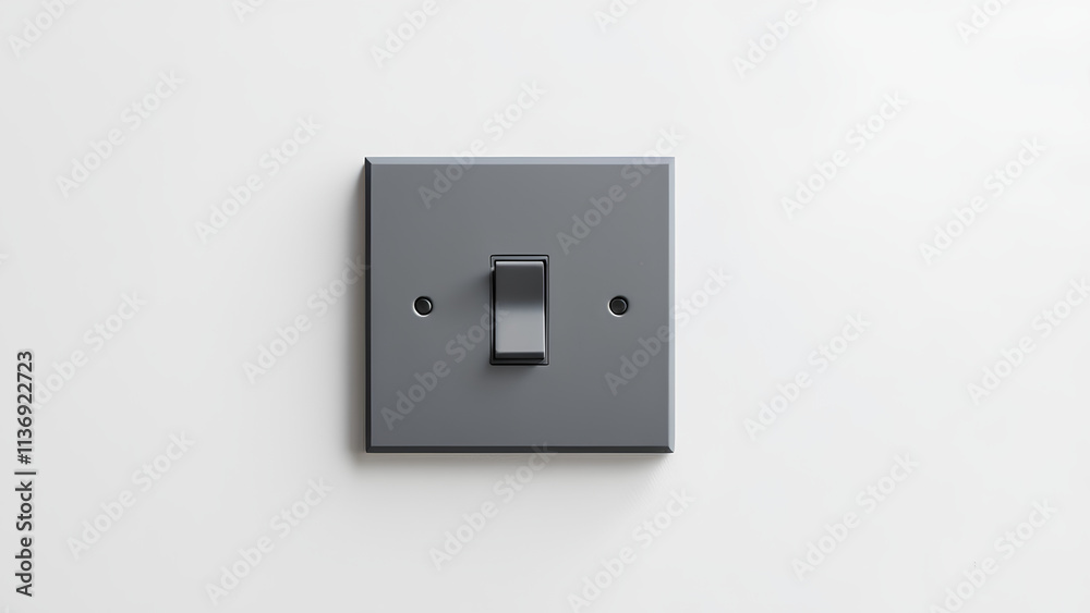 Simple grey modern switch on the white wall used to turn on electrical appliances Simple grey modern switch on the white wall used to turn on electrical appliances