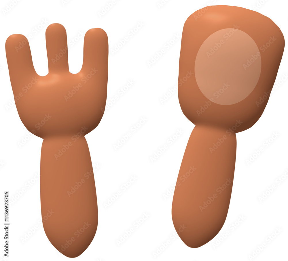 Fototapeta premium Spoon and fork 3D cute hand drawn puffy stickers