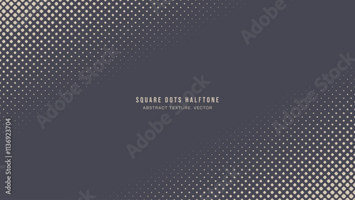 Square Rounded Dots Halftone Pattern Slanted Border Vector Abstract Background. Rhomb Geometric Grid Graphic Abstraction. Half Tone Faded Subtle Texture. Retro Futuristic Technology Art Illustration