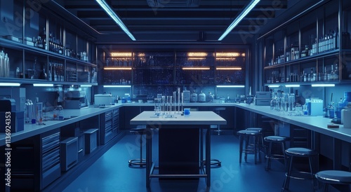 Modern laboratory with sleek design and vibrant lighting enhances scientific experimentation and collaboration