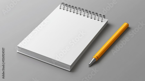 Clear notepad with a spiral binding and a bright yellow pen on a gray desk.