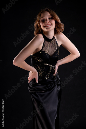 An Exquisite Elegant Evening Dress Portrait Captured in a Studio Setting for Artistry and Fashion