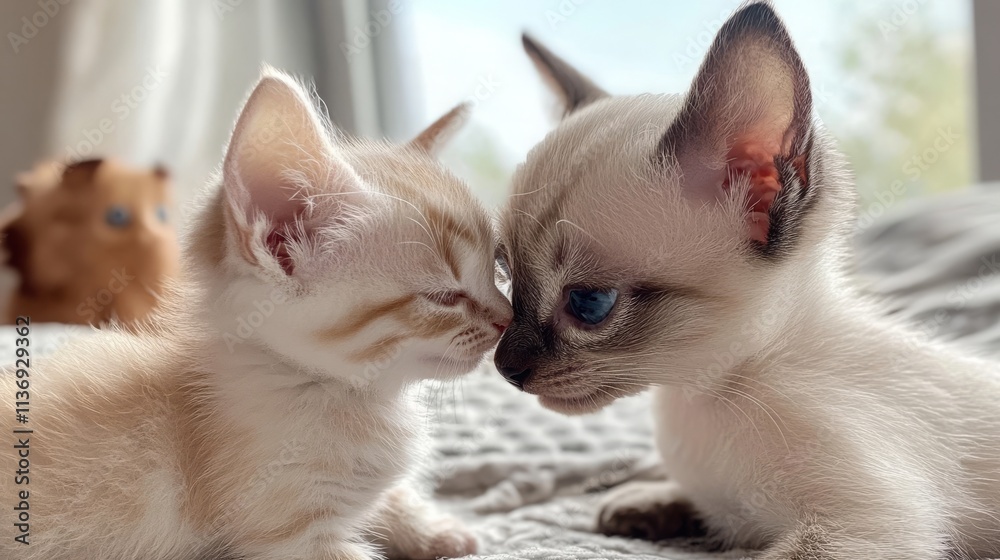 Heartwarming moment of a puppy and kitten playing together Heartwarming moment of a puppy and kitten playing together