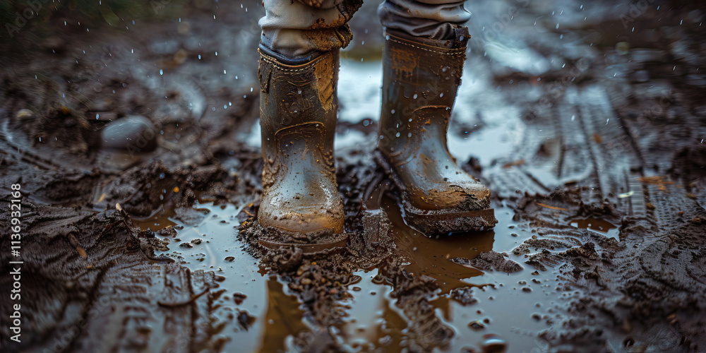 Muddy Rubber Boots in Puddle