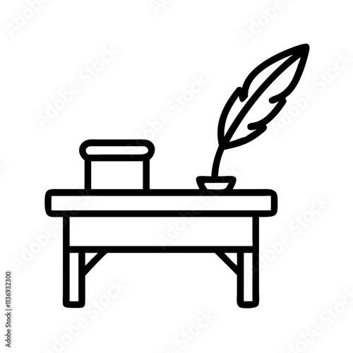 poet s desk icon, poet’s day line art, poets icon - simple black line art icon of poet s desk, symbolizing poets day celebrations. poet vector art.