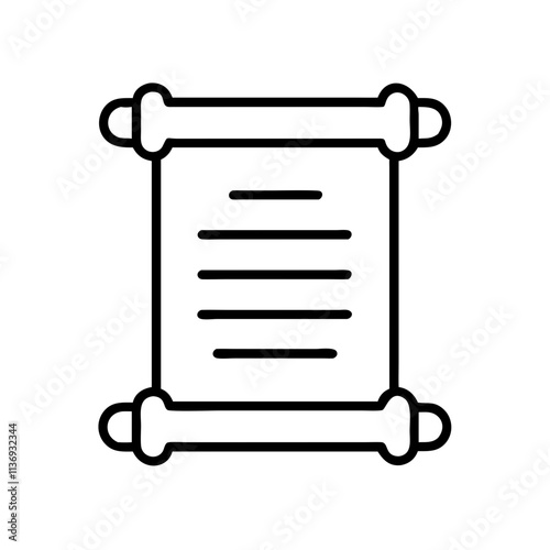 scroll with writing icon, poet’s day line art, poets icon - simple black line art icon of scroll with writing, symbolizing poets day celebrations. poet vector art.