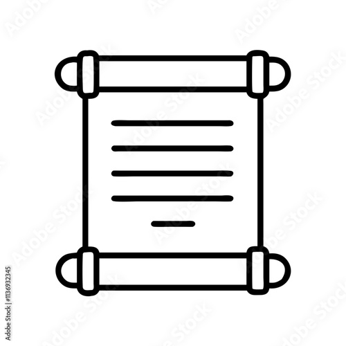 scroll with writing icon, poet’s day line art, poets icon - simple black line art icon of scroll with writing, symbolizing poets day celebrations. poet vector art.