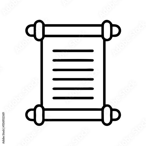 scroll with writing icon, poet’s day line art, poets icon - simple black line art icon of scroll with writing, symbolizing poets day celebrations. poet vector art.