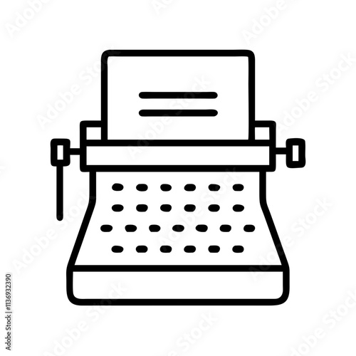 typewriter icon, poet’s day line art, poets icon - simple black line art icon of typewriter, symbolizing poets day celebrations. poet vector art.