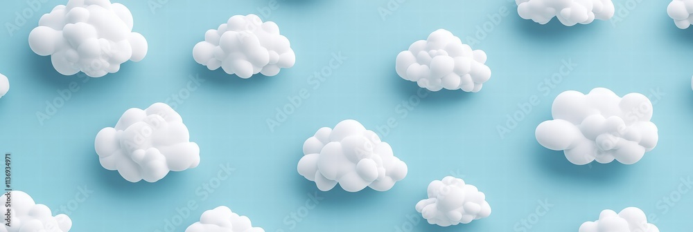 Fototapeta premium Delicate, fluffy clouds drift across a soothing blue backdrop, evoking feelings of tranquility and peace in this seamless pattern design. Generative AI