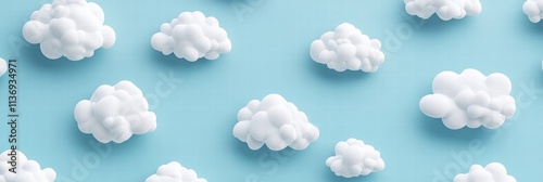 Delicate, fluffy clouds drift across a soothing blue backdrop, evoking feelings of tranquility and peace in this seamless pattern design. Generative AI photo