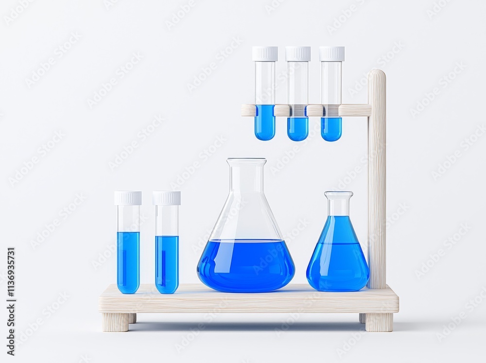Droppers positioned above a laboratory flask on a white surface. Droppers positioned above a laboratory flask on a white surface.