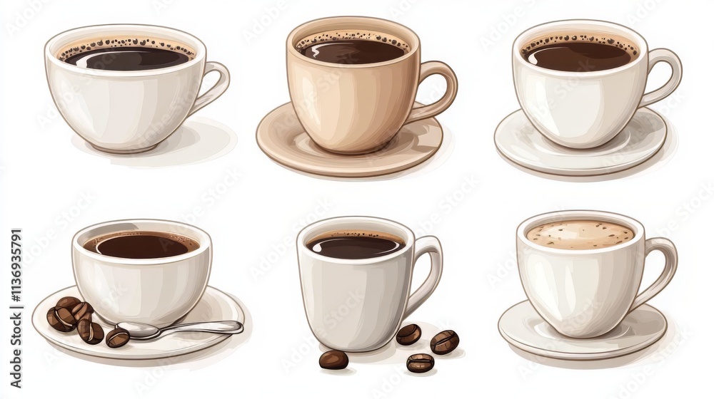 Obraz premium Aromatic Coffee Cups Collection - Various Coffee Types