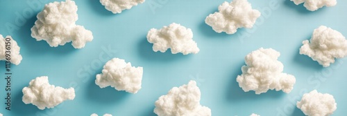 Delightful fluffy clouds drift against a vibrant blue backdrop, forming a seamless pattern that evokes joy and creativity, ideal for various designs. Generative AI photo