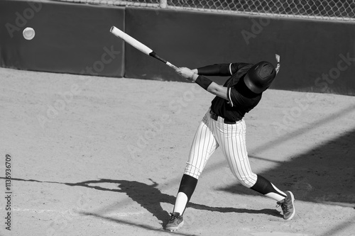 Canvas Print Softball Player Batting Swinging Hitting Baseball Female Fast Pitch College Spor