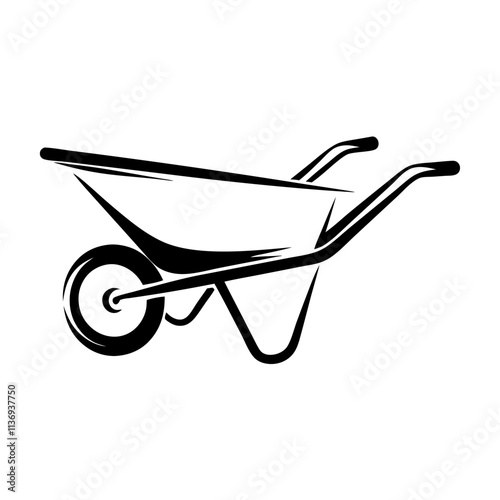 Wheelbarrow tool icon in black and white.  
